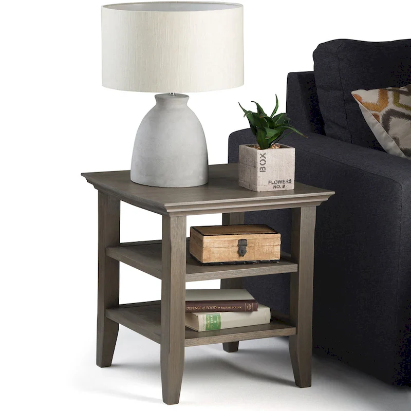 Square End Table with Open Shelves - 19 Inch Wide