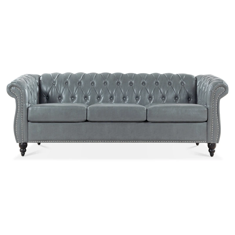 Upholstered Rolled Arm Chesterfield 3-Seater Sofa