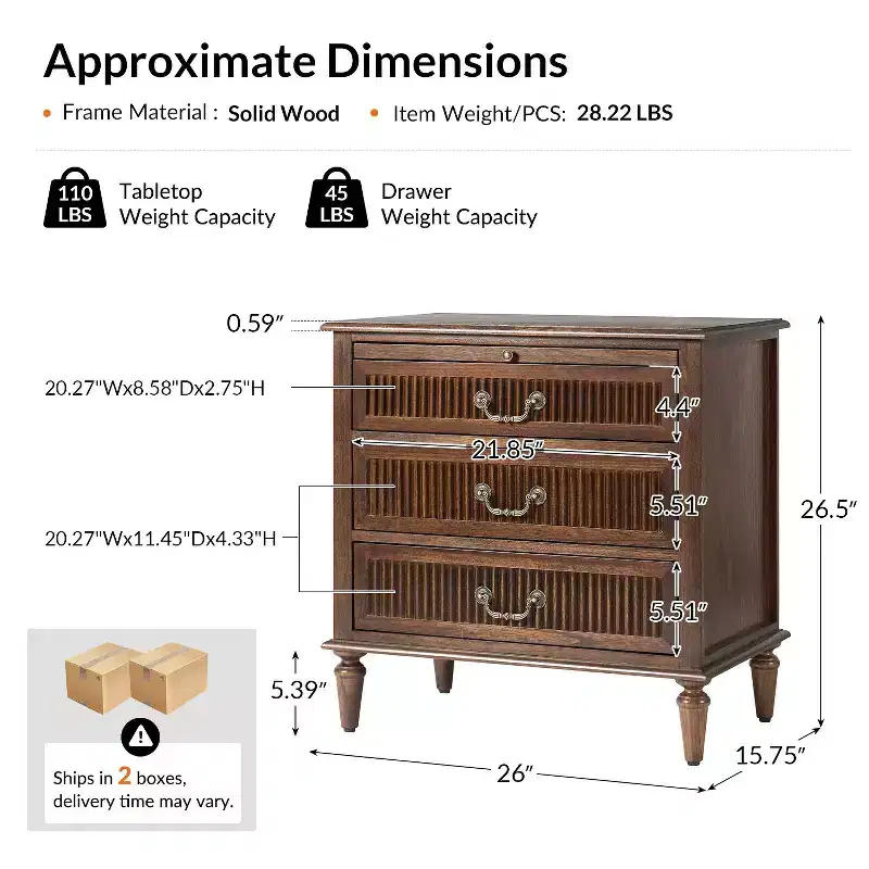 Herlinda 3-Drawer end table with Built-In Outlet Set of 2|ARTFUL LIVING DESIGNS