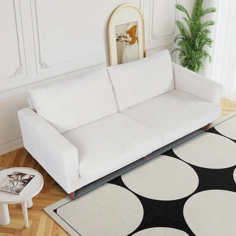 82.68 in. L Corduroy Mid-Century Modern Rectangle 2-Seater Loveseat with Square Arm