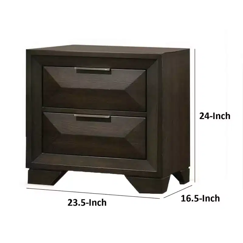 Royal Hampton Nightstand, 2 Bevel Drawers, Nickel Handles, Espresso Brown Wood