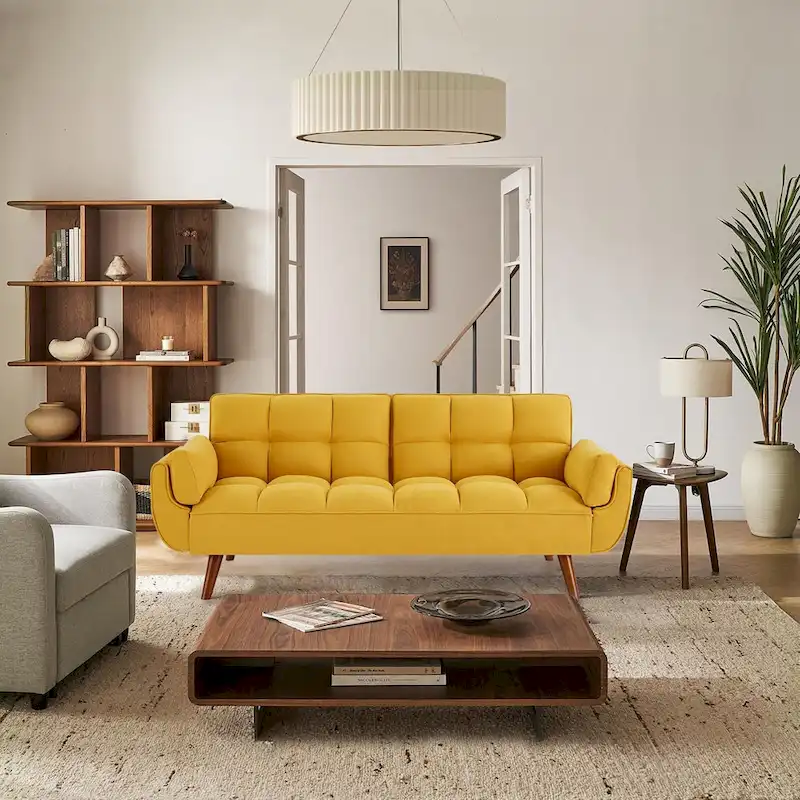 Linen Button-Tufted Loveseat Sofa, Beige/Grey/Black/Green/Yellow, Metal Legs, Seats 2