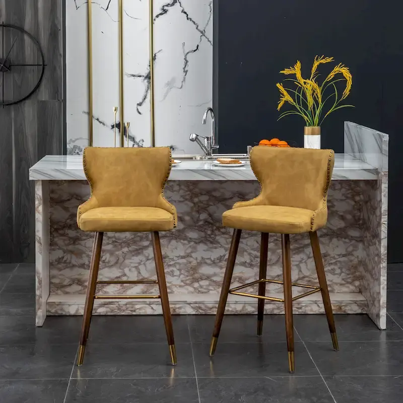 Nevis Mid-century Modern Faux Leather Tufted Nailhead Trim Barstool Set of 2