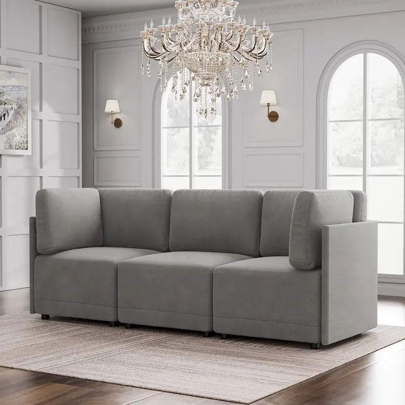 Modern Modular 3 Piece Reversible Sectional Linen Sofa Couch Optional in Free Combination