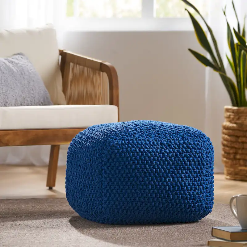Pim Cotton Knit Square Pouf by Christopher Knight Home
