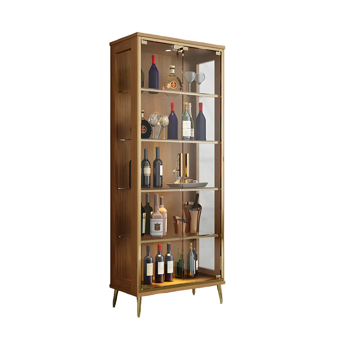 Glam Black Wooden Glass Display Cabinet
