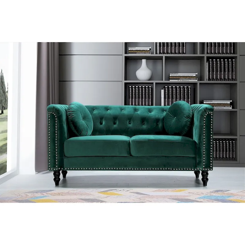 Vivian Classic Velvet Kittleson Nailhead Chesterfield Loveseat