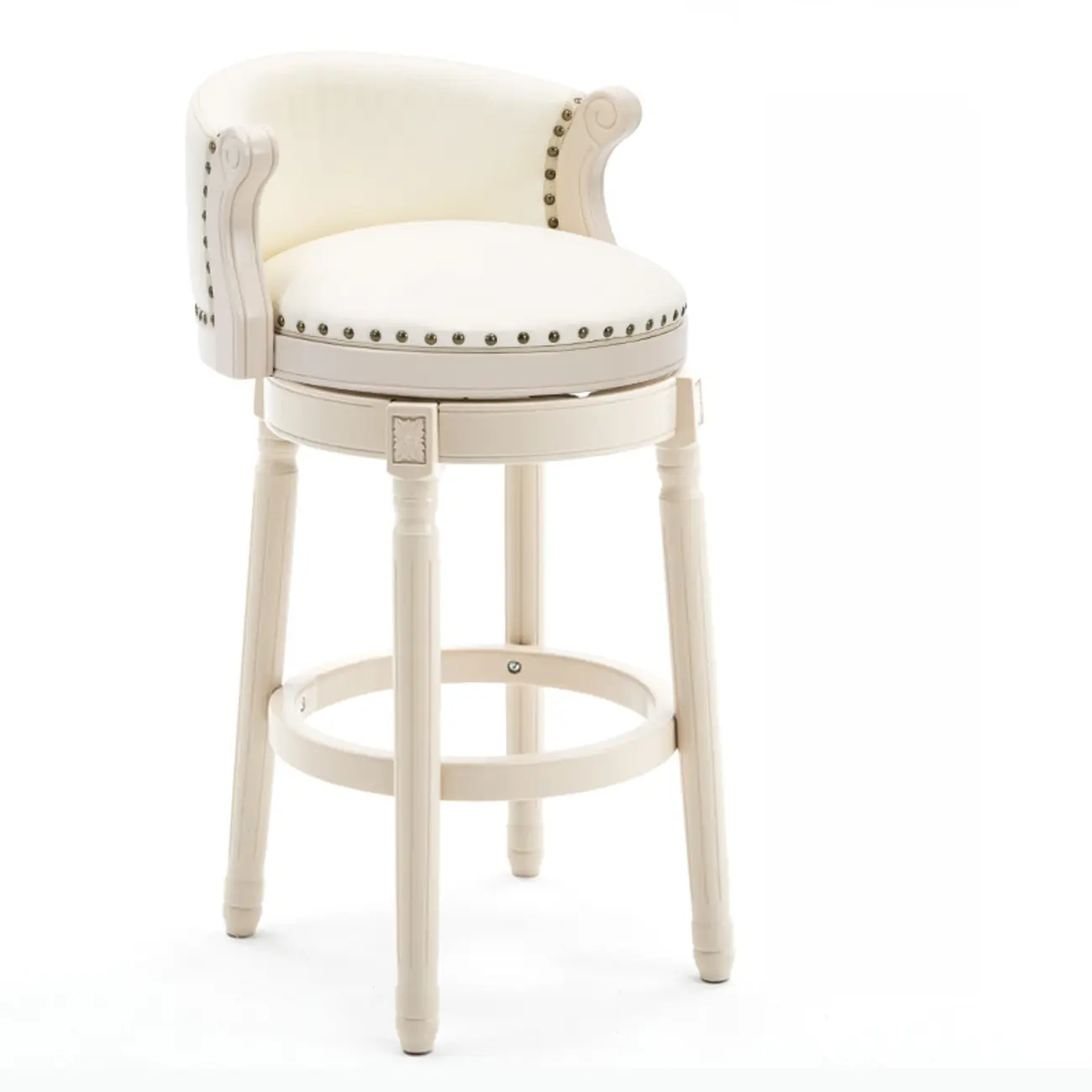 Solid Wood Leather Swivel Counter Stools with Backs