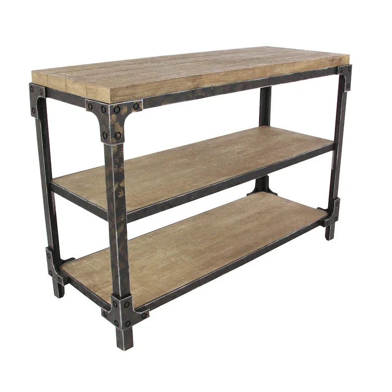 Console Table with 2 Open Shelves - Brown, 19W x 48L x 34H
