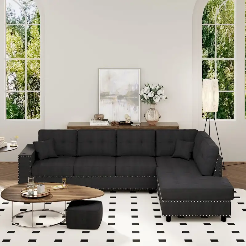 Merax Linen L-shaped Modular Sectional Sofa with Cushions