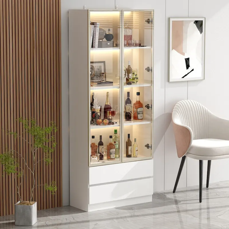 Sleek Tall Modular Display Cabinet with LED Lighting