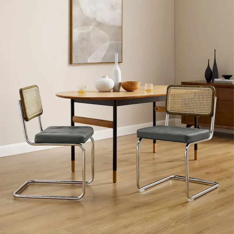 Black Faux Leather Cantilever Dining Chairs Set of 2