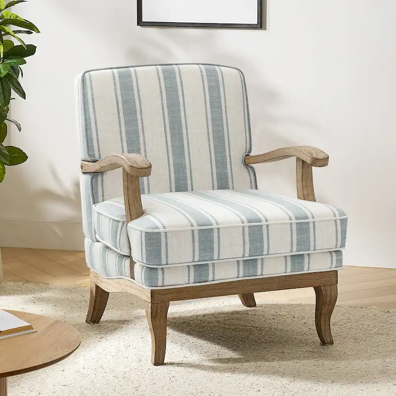 Rinaldo Farmhouse Polyester Armchair with Solid Wood Legs by HULALA HOME