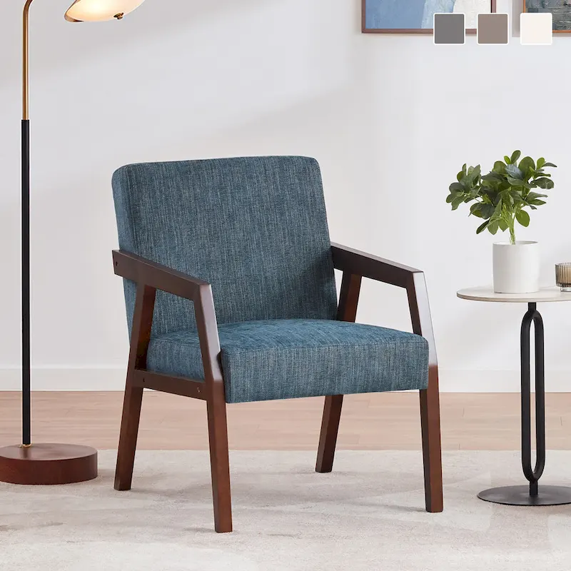 Mid-Century Modern Upholstered Accent Armchair with Solid Wood Legs, Living Room Bedroom Chair