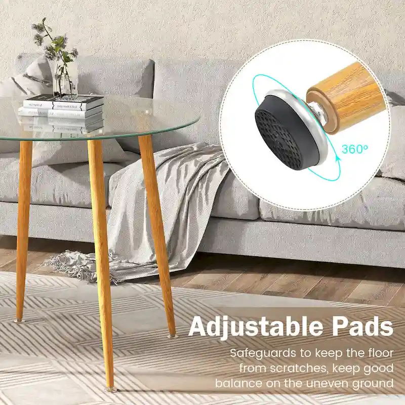 Gymax Leisure Coffee Table Round Glass Dining Table w/ Metal Legs