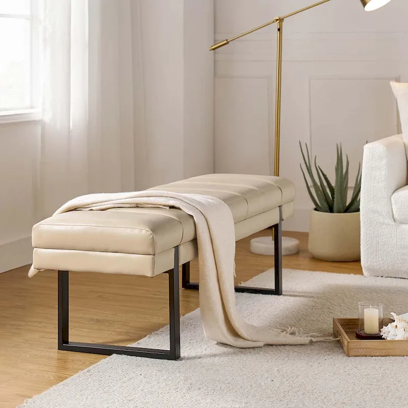 Laurens Modern 52.5 Channel Tufted Bench with Mental Legs by HULALA HOME
