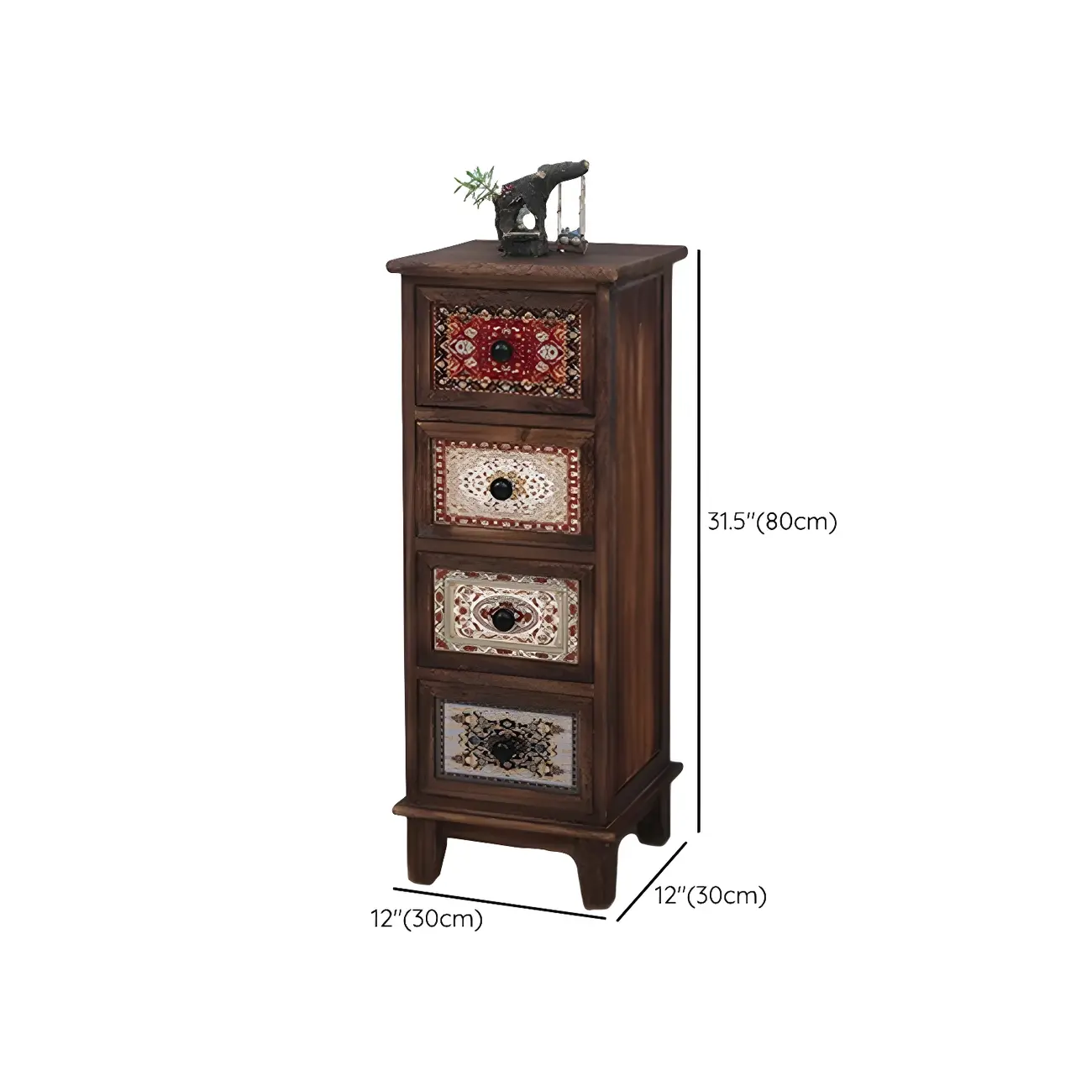 Industrial Rectangular Brown Wooden Drawer Cabinet