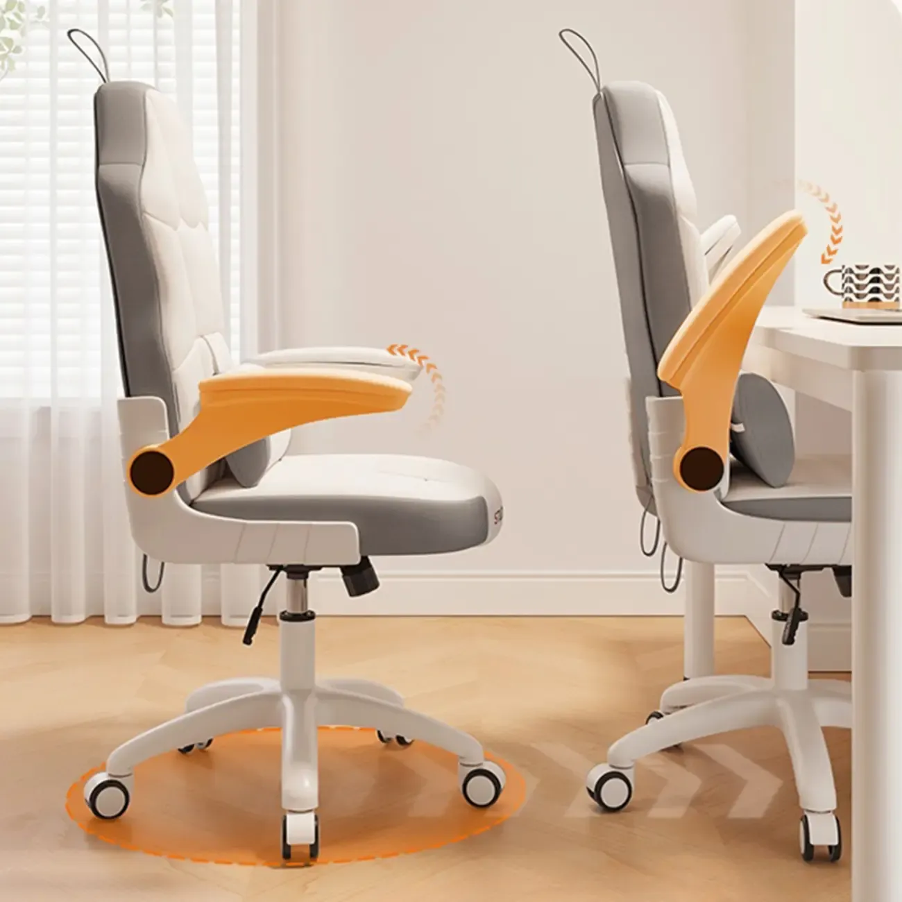 Modern Grey White Leather Adjustable Swivel Office Chair