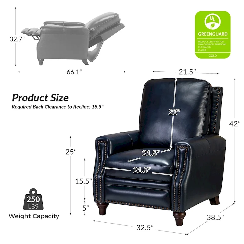 Cigar Mid-century Modern Genuine Leather Recliner with Nailhead Trim by HULALA HOME