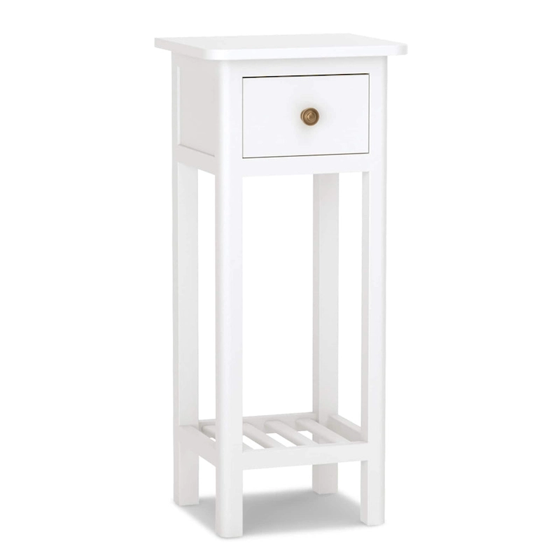 2 Tier Narrow Side Table Wood Slim End Table Nightstand with Drawer