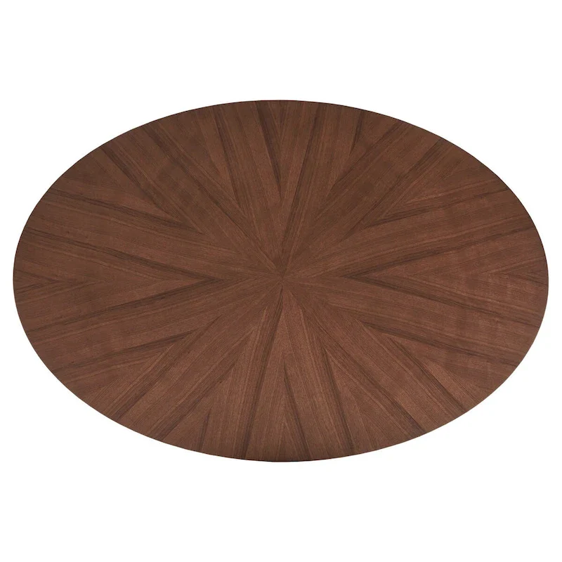 63-Inch Mid-Century Modern Oval Dining Table with Walnut Finish, Sunburst Inlay, Splayed Legs, Seats 4