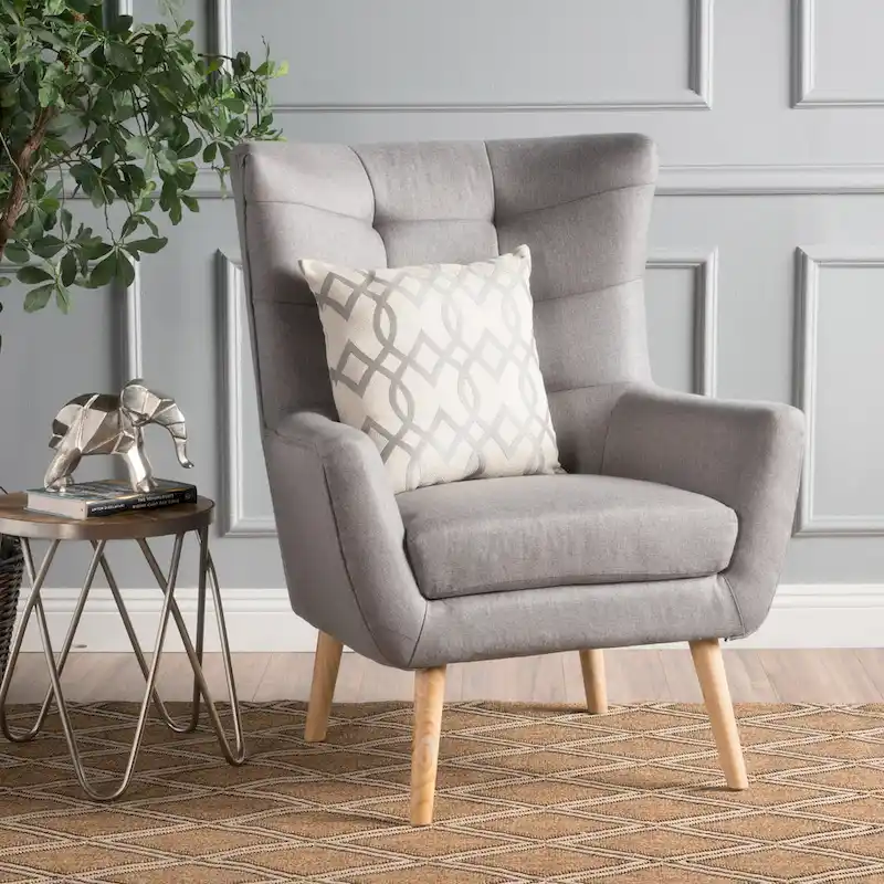 Modern 32.5 High Back Upholstered Button Tufted Wingback Chair with Rubber Wood Legs