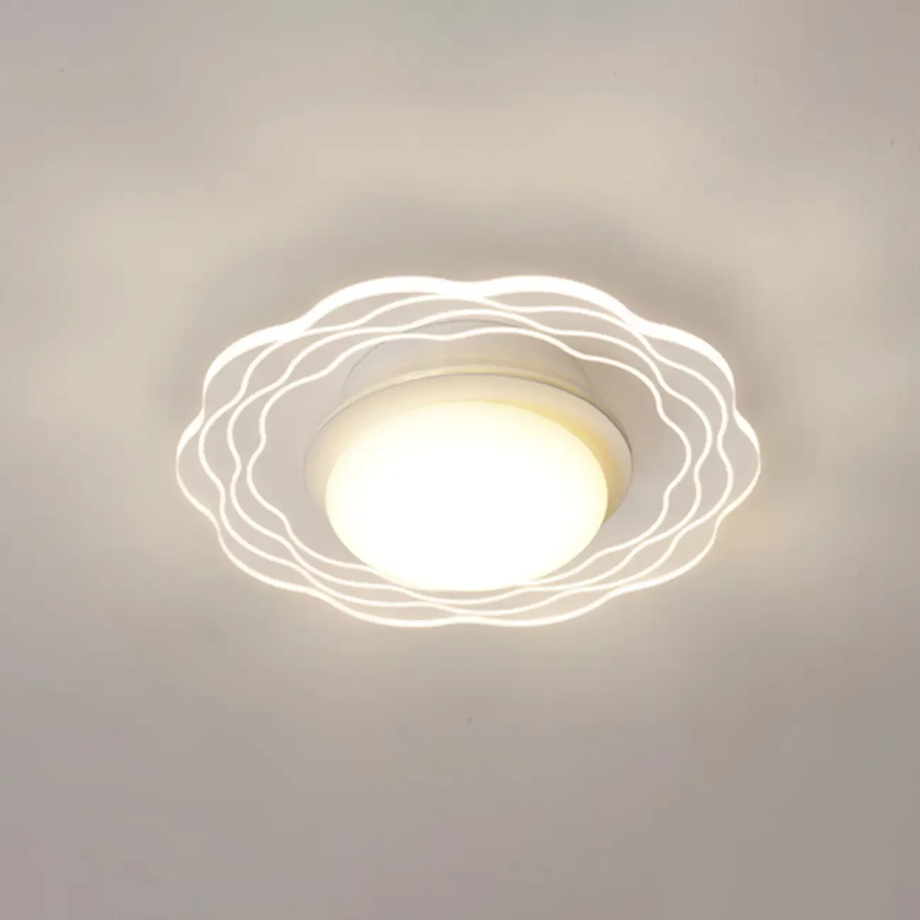 Mini White Artistic Flower Shade Flush Ceiling Light Dimmable