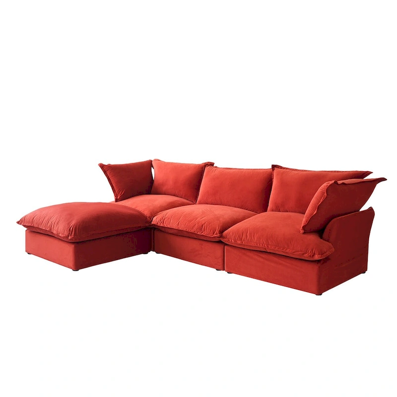 L Shape Sectional Couches, Deep Couch Sectional Sofa with Chaise Ottoman, Modern Comfy Modular Sectional Sofas
