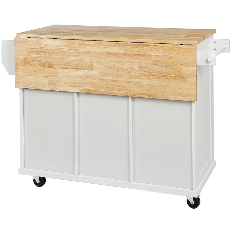 Kitchen Cart With Rubber Wood Drop-Leaf Countertop