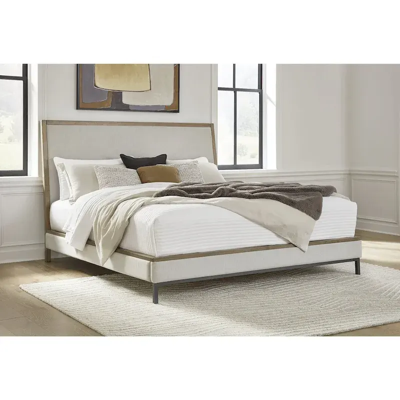 Signature Design by  Tomtyn Beige/Light Brown Upholstered Platform Bed