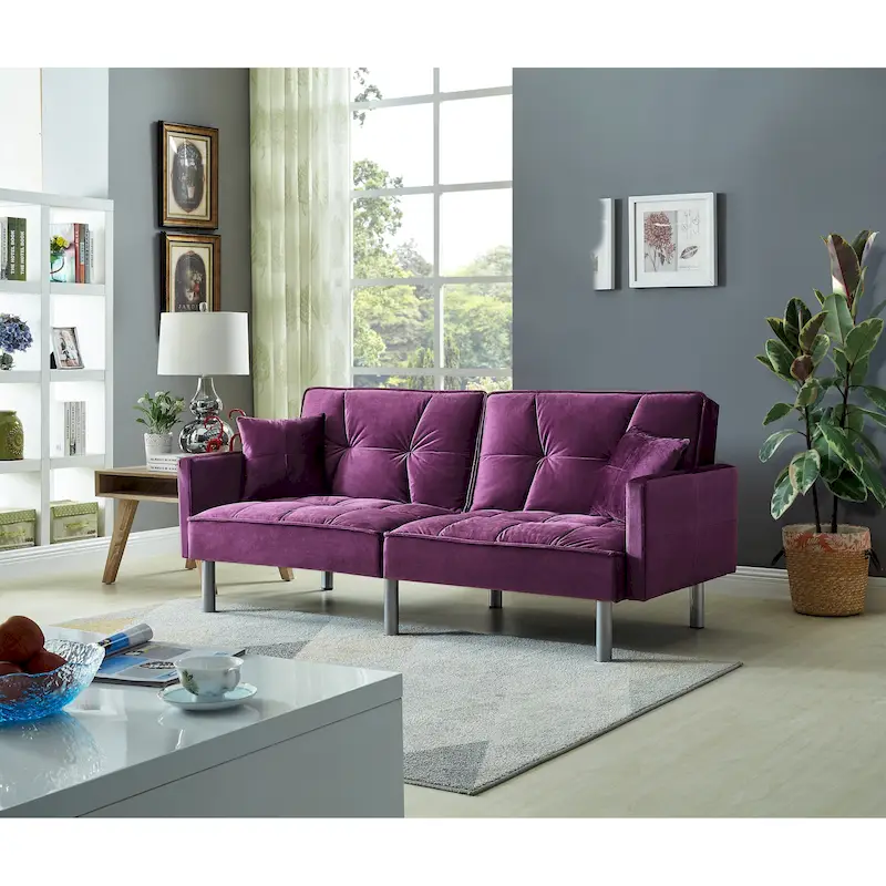 75.6 Lovely Velvet Convertible Sleeper Sofa Bed Futon Love Seats