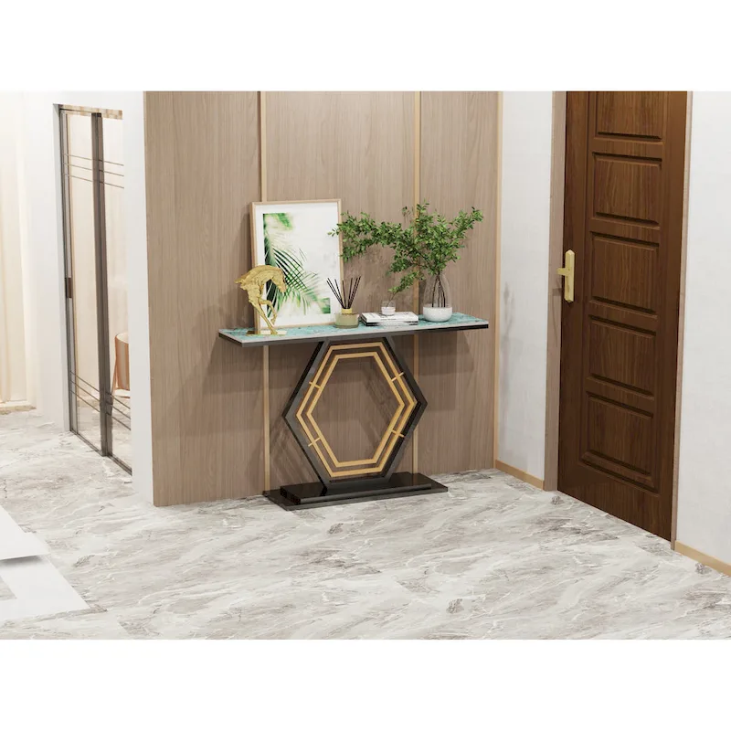Sintered Stone Console Table with Geometric Base Sofa Table - 47.2x11.8x30.7 inch