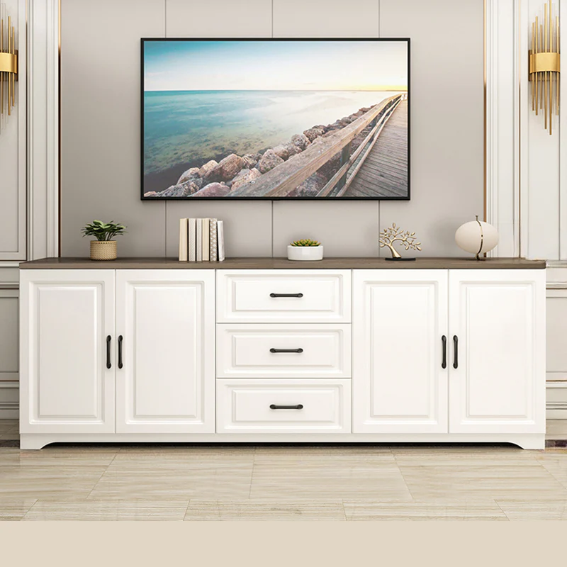 Modern Rectangular White 3-Drawer Wooden TV Stand