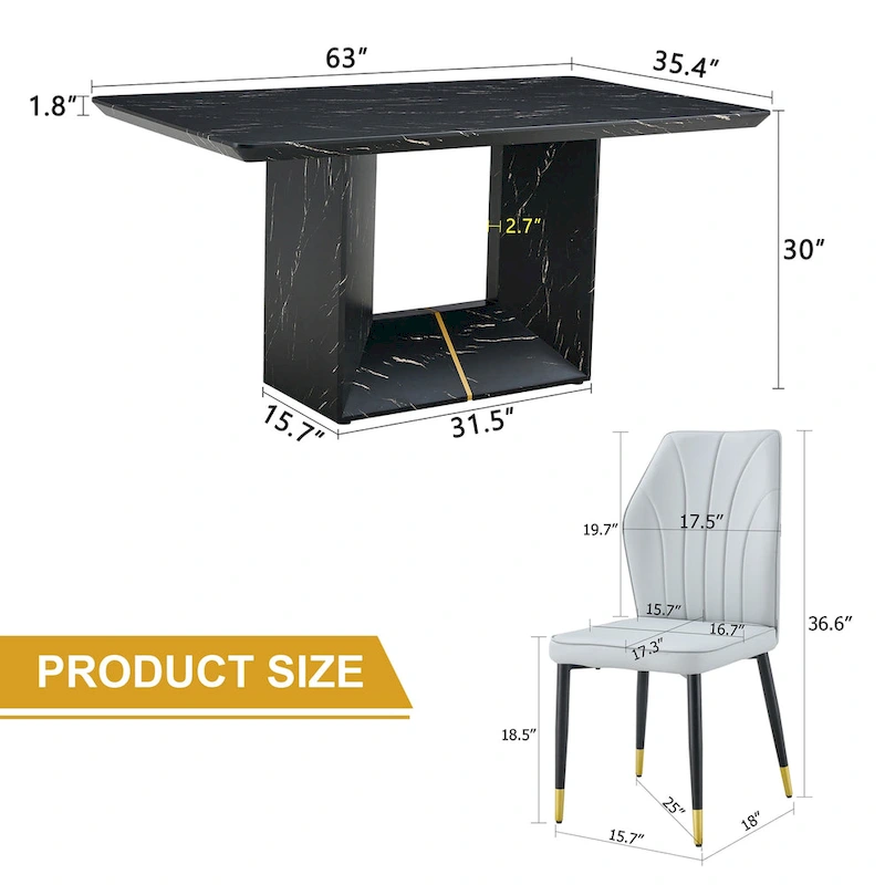 Modern Style 5-Piece Dining Set with Rectangular Table and 4 Widened Backrest Dining Chairs