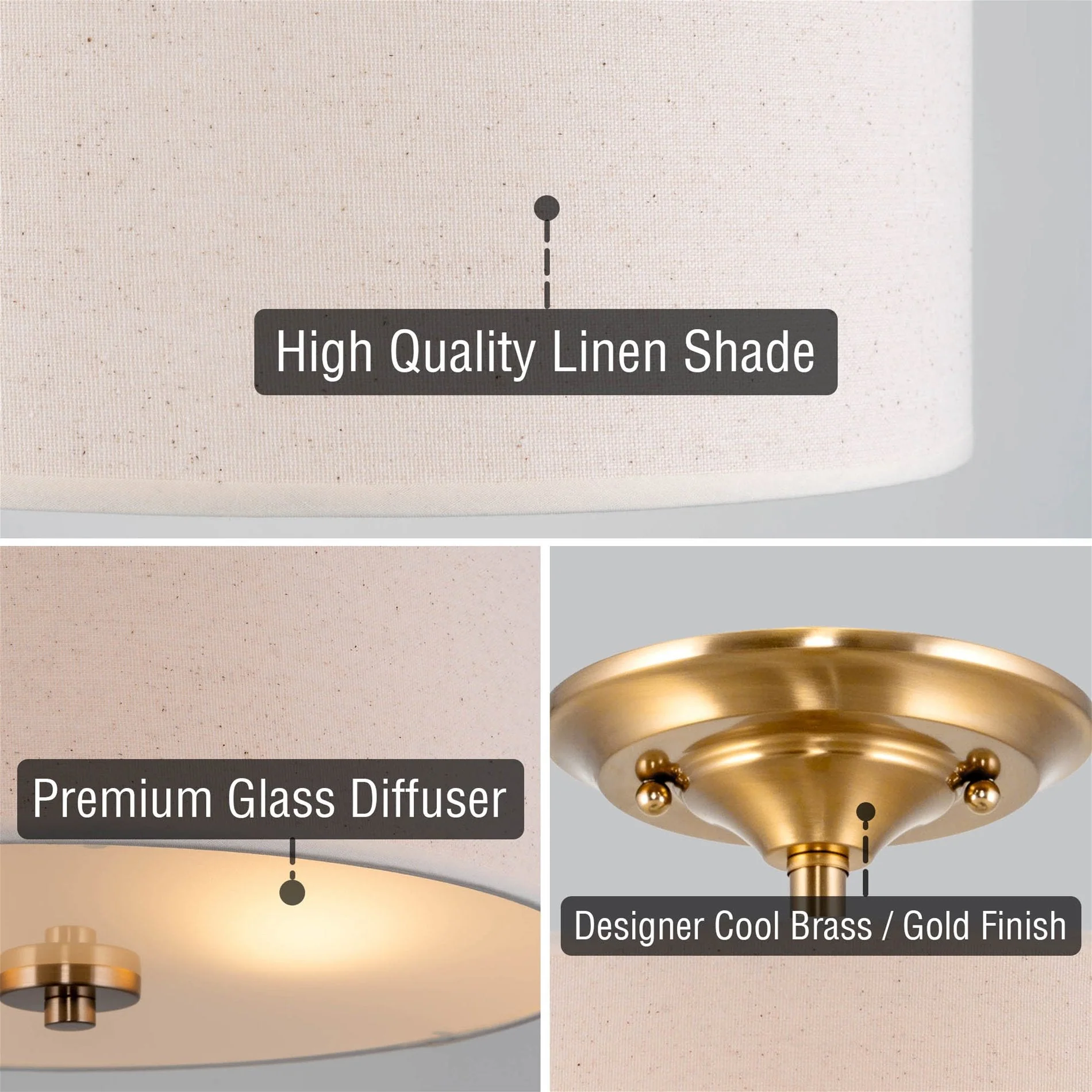 Addison 13 2-Light Semi-Flush Mount Ceiling Light, Cool Brass Finish