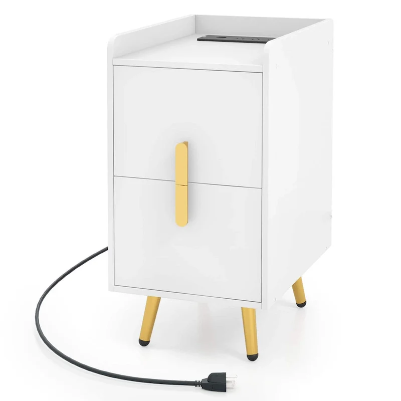 Costway Nightstand with Charging Station Home Bedside Sofa Side Tables