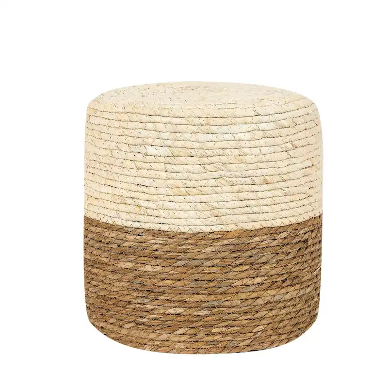 Adeco Round Ottoman Natural Cattail Hand Weave Foot Stool