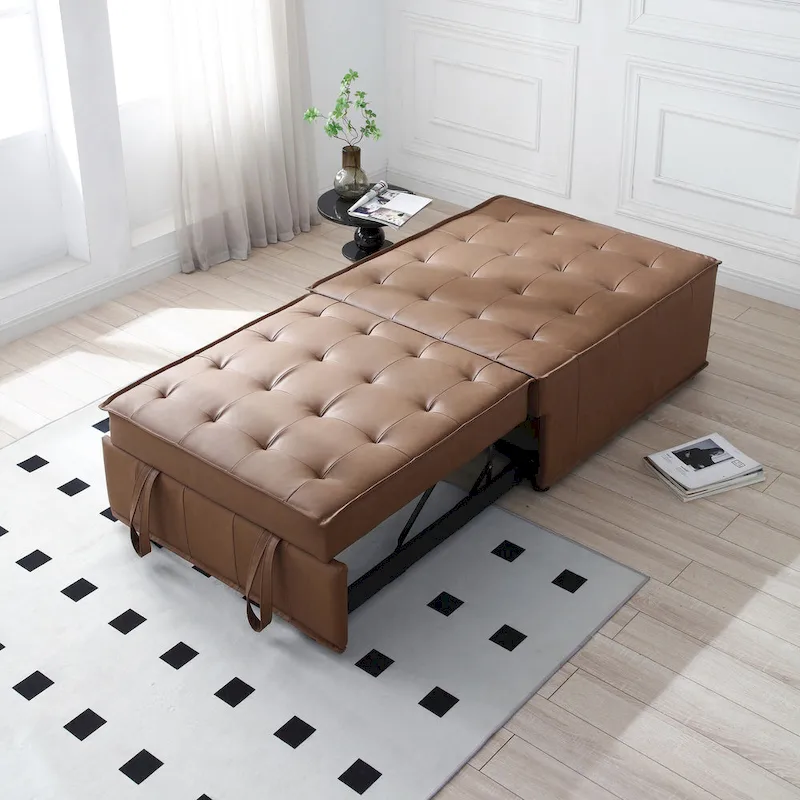 39 Faux Leather Single Ottoman Pull-Out Sofa Bed with Adjustable Backrest