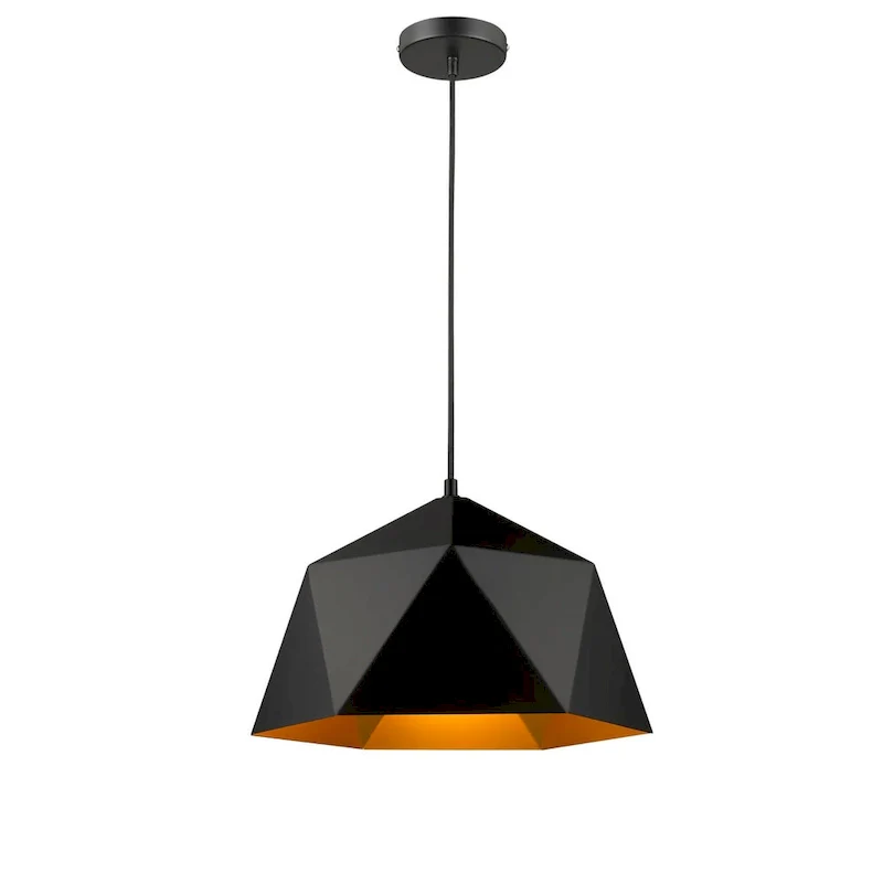 1 Light Black Iron Mini Pendant Light with Gold Interior