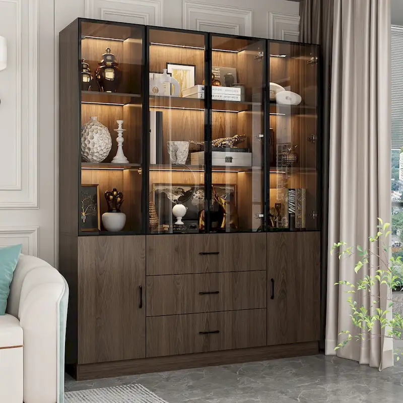 Modular Wood Grain Aluminum Alloy Cabinet with LED Lighting