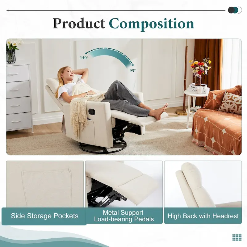 Manual Recliner Chair with Swivel & Glide