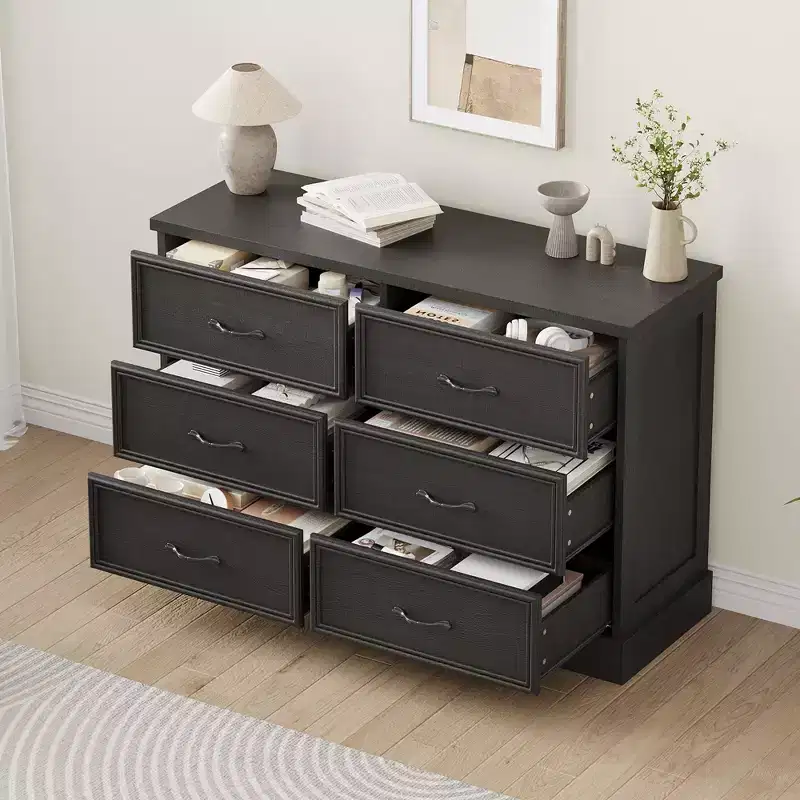 Wood Nightstand with Drawer and 3 Open Shelves, 15.5
