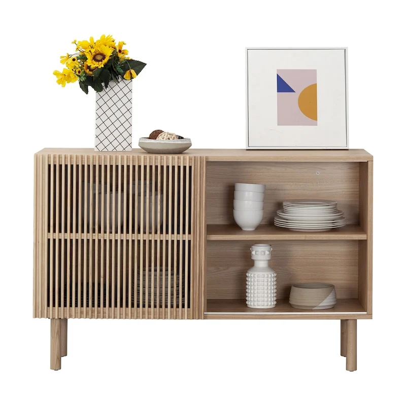 48.in Wood Oak Buffet Sideboard Accent Storage Cabinet