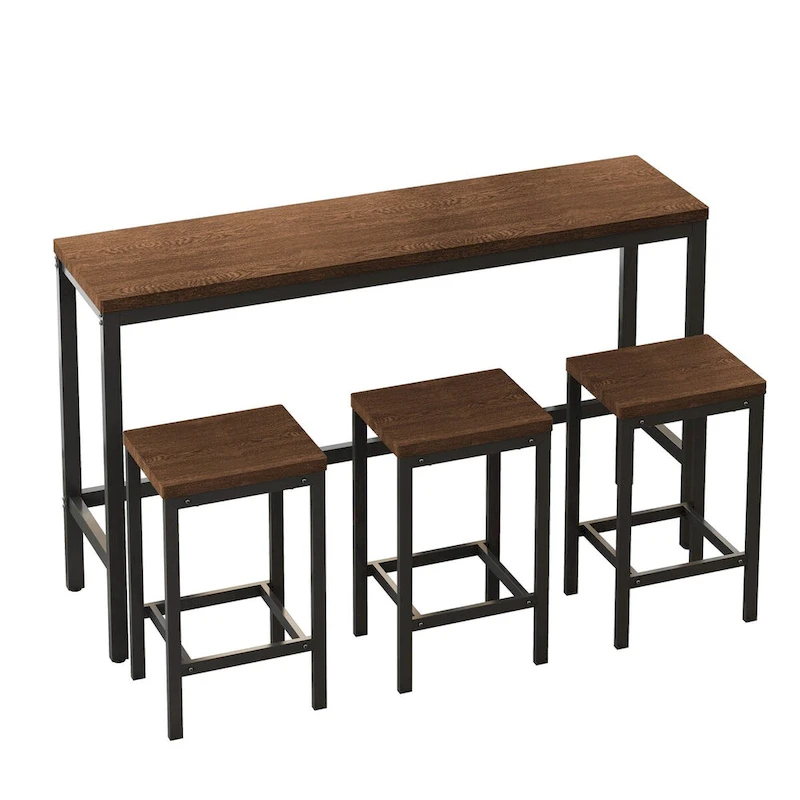 Modern Design Kitchen Dining Table, Pub Table, Long Dining Table Set with 3 Stools, Easy Assembly