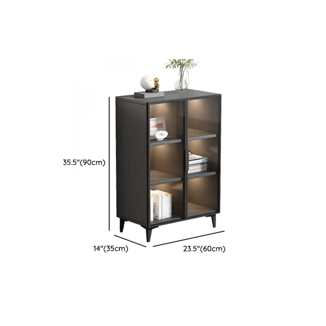 Rectangular Black Wood Glass Door Cabinet Bookcase