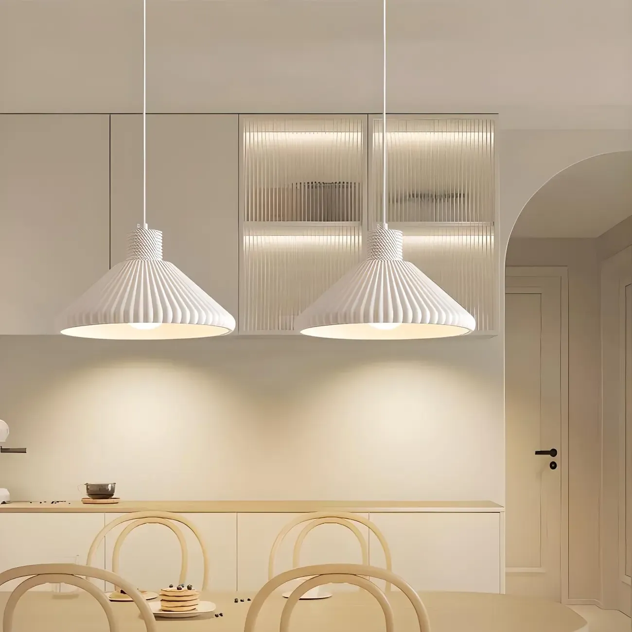 Modern Beige Cone Island Pendant Light Adjustable for Kitchen