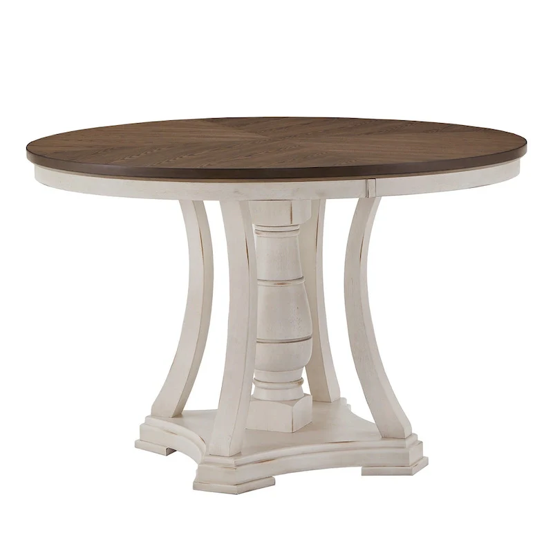 Dual-tone Solid Rubberwood Round Dining Table Set by