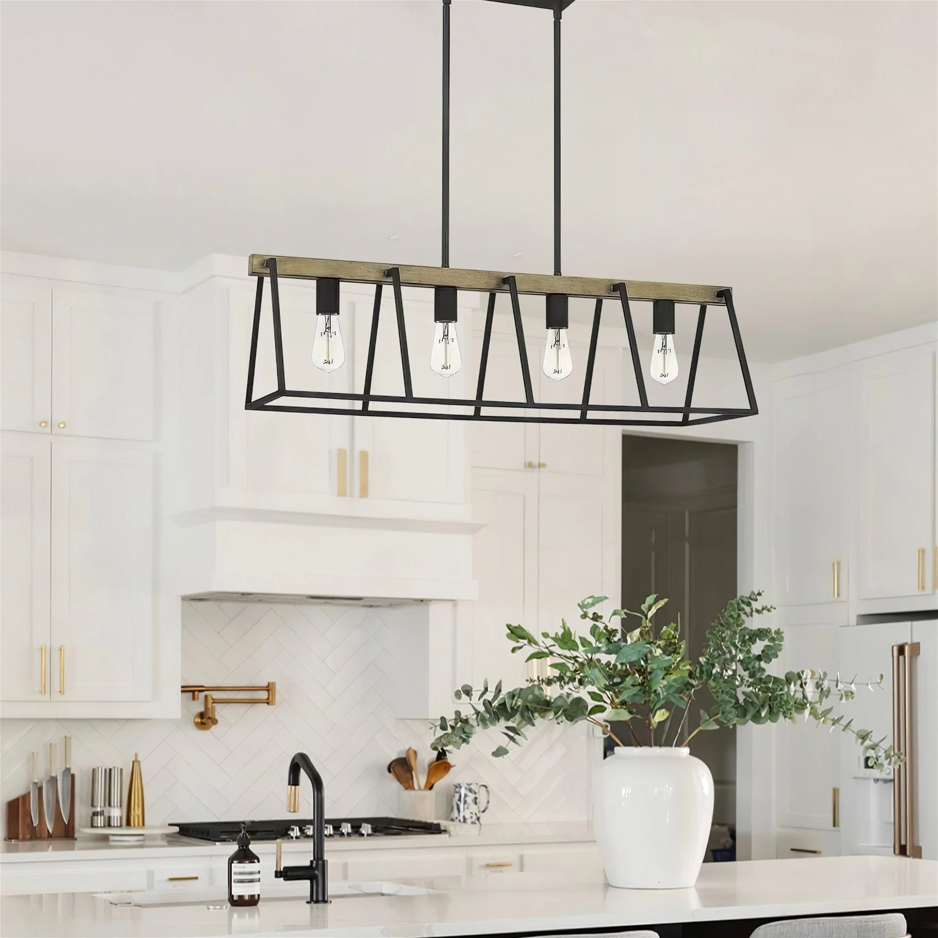 Ashley Harbour Lighting Houston 34 Modern Farmhouse 4-Light Linear Island Light Chandelier