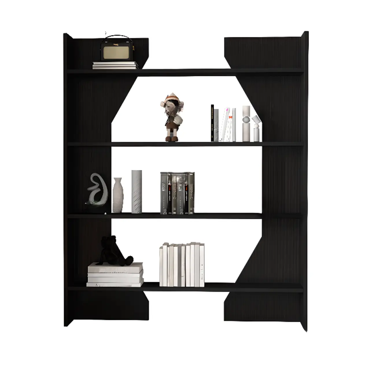 Simple Black Wood 5-Shelf Open Rectangle Bookcase