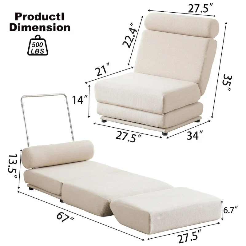 Single Sofa Chair Foldable Single Sofa Bed with Pillow